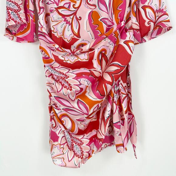 Zara Women's Carla Paisley Floral Wrap Dress Large Pink Bloggers Favorite - Picture 8 of 16